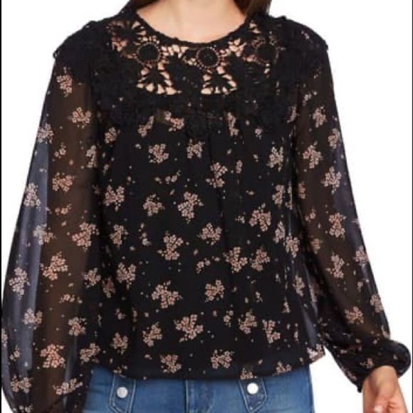 1.State Black Lace Inset Ditsy Floral Top NWT - M - Picture 2 of 16